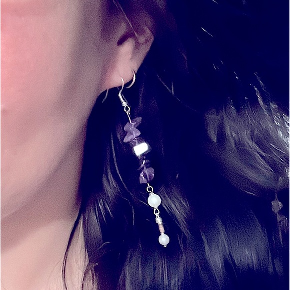 🪻Lovely Crafted w/Natural Stunning Amethyst Gems Bracelet+Earrings Semi-Precious - Picture 2 of 16